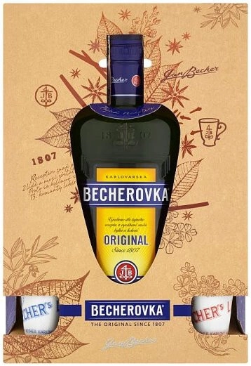 with Becher, reviews Becher, Becherovka, box 2 – 2 gift cups with Becherovka, Jan box Jan price, gift cups Set
