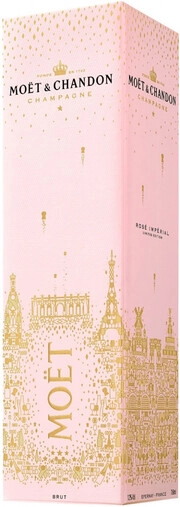 На фото изображение Moet & Chandon, Brut Imperial Rose, gift box New Year Design, 0.75 L (Моет & Шандон, Империал Брют Розе, в подарочной коробке Новогодний Дизайн объемом 0.75 литра)