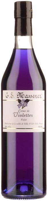 На фото изображение Massenez, Creme de Violettes, 0.7 L (Массенез, Крем де Вайолетт (Фиалка) объемом 0.7 литра)