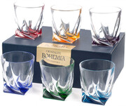 Crystalite Bohemia, Quadro Whisky Glass, Assorted, Set of 6 pcs, 340 мл