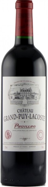 На фото изображение Chateau Grand-Puy-Lacoste Pauillac AOC 2001, 0.75 L (Шато Гран-Пюи-Лакост (Пойяк) 2001 объемом 0.75 литра)