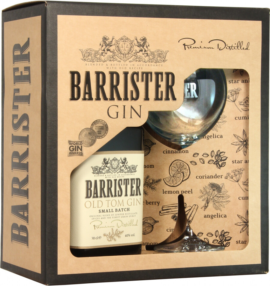 Gin Barrister Old Tom, gift box glass, 700 Barrister Old Tom, gift box with glass price,