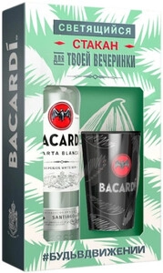 Bacardi Carta Blanca, gift box with luminous glass, 0.7 L