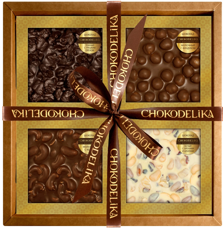 Шоколад Шокоделика. Шоколад Chokodelika молочный, с украшением, Ореховый фейерверк кор. 180 гр.. Шоколадный набор. Подарочный набор "шоколадный". Купить подарочный набор шоколада