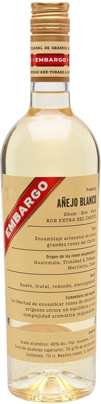 Embargo Anejo Blanco, rhum , 40%, 70 cl –