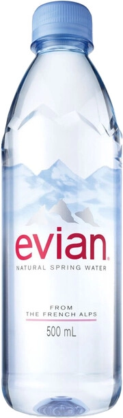 На фото изображение Evian Still, PET Prestige, 0.5 L (Эвиан негазированная, в пластиковой бутылке Престиж объемом 0.5 литра)