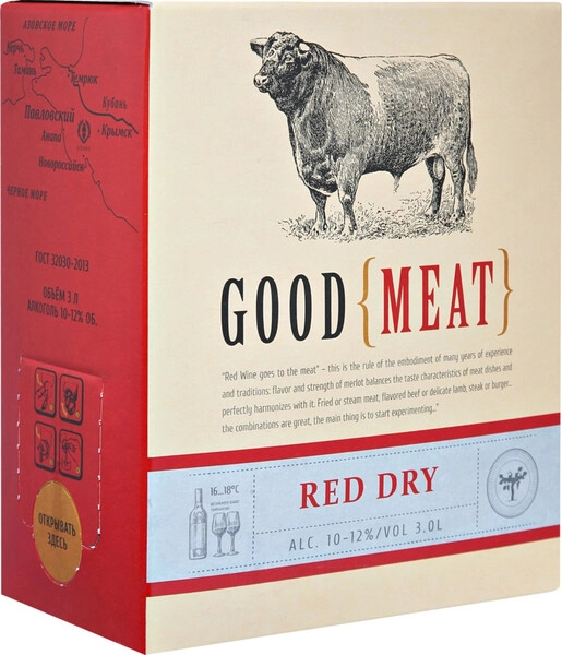 Вино "Good Meat" Red Dry, bag-in-box, 3 л — купить в магазине Winestyle.ru Санкт-Петербург