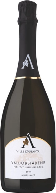 На фото изображение Villa Arfanta Brut Millesimato, Prosecco Superiore Valdobbiadene DOCG, 2019, 0.75 L (Вилла Арфанта Брют Миллезимато, Просекко Суперьоре Вальдобьядене, 2019 объемом 0.75 литра)