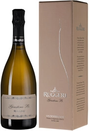 На фото изображение Ruggeri, Giustino B. Valdobbiadene Prosecco Superiore DOCG, 2019, gift box, 0.75 L (Руджери, Джустино Би. Вальдобьядене Просекко Суперьоре, 2019, в подарочной коробке объемом 0.75 литра)