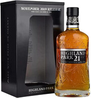 На фото изображение Highland Park 21 Years Old, gift box, 0.7 L (Хайлэнд Парк 21 год, в подарочной коробке в бутылках объемом 0.7 литра)