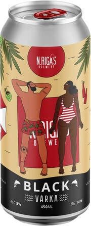 На фото изображение New Rigas Brewery, Varka Black, in can, 0.45 L (Пивоварня Новорижская, Варка Блэк, в жестяной банке объемом 0.45 литра)