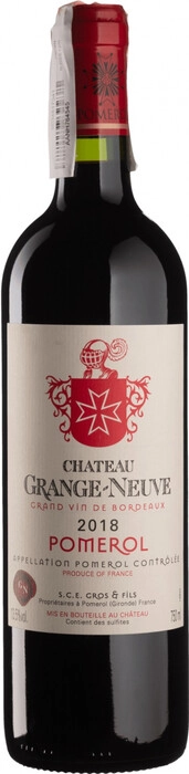 На фото изображение Chateau Grange-Neuve, Pomerol AOC, 2018, 0.75 L (Шато Гранж-Нев, 2018 объемом 0.75 литра)