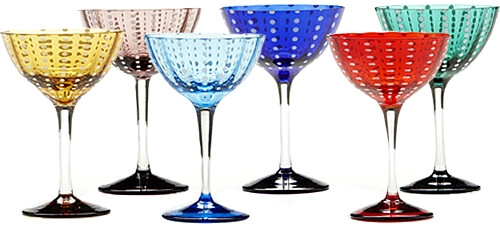 POSITANO WINE GLASSES - SET OF 2 - RED & BLUE - HAND PAINTED VENETIAN  GLASSWARE