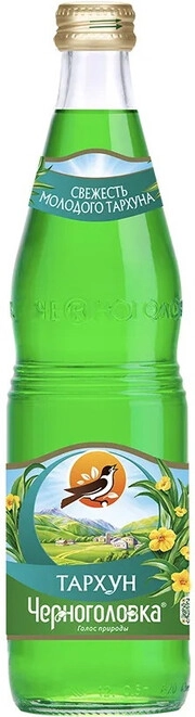 На фото изображение Черноголовка Тархун, в стеклянной бутылке, объемом 0.5 литра (Chernogolovka Estragon, Glass 0.5 L)