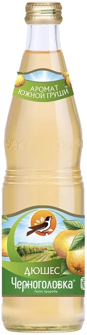 На фото изображение Черноголовка Дюшес, в стеклянной бутылке, объемом 0.5 литра (Chernogolovka Duchess Pear, Glass 0.5 L)