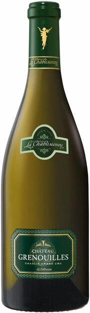 На фото изображение La Chablisienne, Chablis Grand Cru AOC Chateau Grenouilles, 2018, 0.75 L (Ла Шаблизьен, Шабли Гран Крю Шато Гренуй, 2018 объемом 0.75 литра)