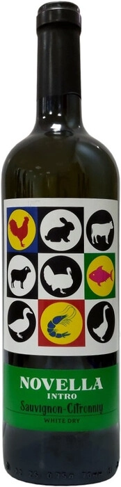 На фото изображение SHP Vinogradnoe, Novella Intro Sauvignon-Citronniy, 0.75 L (СХП Виноградное, Новелла Интро Совиньон-Цитронный объемом 0.75 литра)