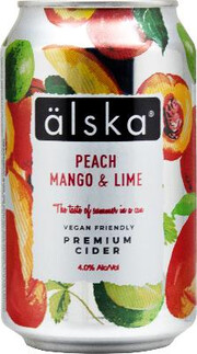 На фото изображение Alska Peach, Mango & Lime, in can, 0.33 L (Эльска Персик, Манго и Лайм, в жестяной банке объемом 0.33 литра)