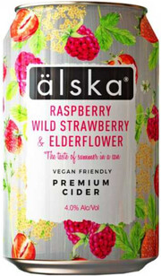 На фото изображение Alska Raspberry, Wild Strawberry & Elderflower, in can, 0.33 L (Эльска Малина, Земляника и Бузина, в жестяной банке объемом 0.33 литра)