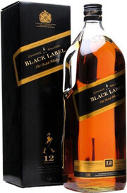 На фото изображение Black Label, gift box, 3 L (Джонни Уокер, Блэк Лейбл, в подарочной коробке в бутылках объемом 3 литра)
