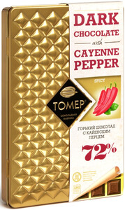 Tomer, Dark Chocolate with Cayenne Pepper, metal case, 90 g