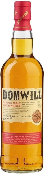 На фото изображение Domwill Blended Malt Scotch Whisky, 0.7 L (Домвилл Блендед Молт в бутылках объемом 0.7 литра)