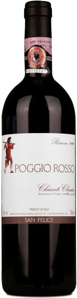 На фото изображение Poggio Rosso Chianti Classico Riserva DOCG 1998, 0.75 L (Поджо Россо Кьянти Классико Ризерва объемом 0.75 литра)