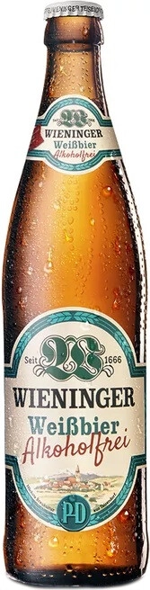 На фото изображение Wieninger Weissbier Alkoholfrei, 0.5 L (Винингер Вайссбир безалкогольное объемом 0.5 литра)