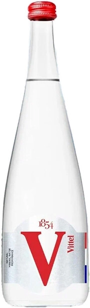 На фото изображение Vittel Still, Glass, 0.75 L (Виттель негазированная, в стеклянной бутылке объемом 0.75 литра)