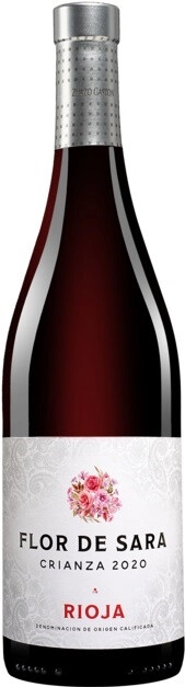 На фото изображение Flor de Sara Crianza, Rioja DOC, 2020, 0.75 L (Флор де Сара Крианса, 2020 объемом 0.75 литра)