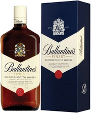 На фото изображение Ballantines Finest, gift box, 1 L (Баллантайнс Файнест, в подарочной коробке в бутылках объемом 1 литр)