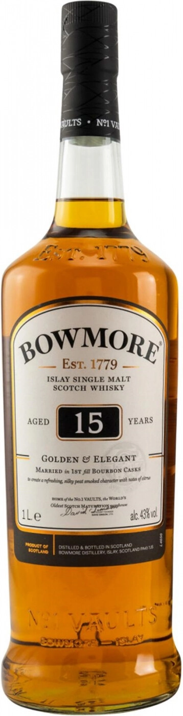 Whisky Bowmore, Golden & Elegant 15 Years Old, gift box, 1000 ml