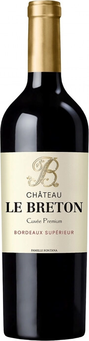 На фото изображение Chateau Le Breton, Cuvee Premium Bordeaux Superieur AOC, 2021, 0.75 L (Шато Ле Бретон, Кюве Премиум Бордо Сюпериор, 2021 объемом 0.75 литра)