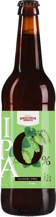На фото изображение Vasileostrovskaya Pivovarnya, IPA 0%, Alcohol Free, 0.45 L (Василеостровская Пивоварня, ИПА 0%, безалкогольное объемом 0.45 литра)
