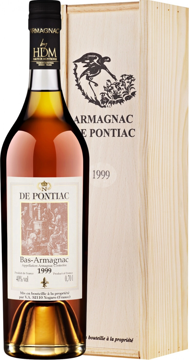 Armagnac De Pontiac Vintage, Bas-Armagnac AOC, 1999, wooden box