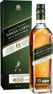 На фото изображение Johnnie Walker Green Label 15 years old, with box, 0.7 L (Джонни Уокер, Грин Лэйбл 15-летний, в подарочной коробке в бутылках объемом 0.7 литра)