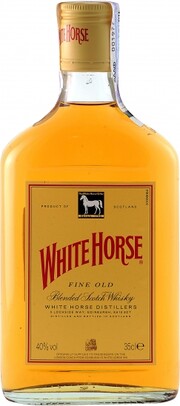 На фото изображение White Horse, 0.35 L (Уайт Хорс в маленьких бутылках объемом 0.35 литра)