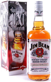На фото изображение Jim Beam, 0.75 L (Джим Бим, в коробке в бутылках объемом 0.75 литра)