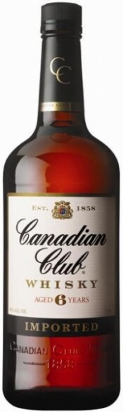 На фото изображение Canadian Club (aged 6 years), 0.7 L (Канадиан Клаб (6 лет выдержки) в бутылках объемом 0.7 литра)