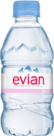 На фото изображение Evian Still, PET, 0.33 L (Эвиан Негазированная, в пластиковой бутылке объемом 0.33 литра)