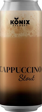 На фото изображение Konix Brewery, Cappuccino Stout, in can, 0.45 L (Коникс, Капучино Стаут, в жестяной банке объемом 0.45 литра)
