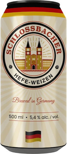 Пиво «Schlossbacher» Hefe-Weizen, in can, 0.5 л — купить пиво «Шлоссбахер» Хефе-Вайзен, в жестяной банке, 500 мл — цена 189 руб, отзывы в Winestyle