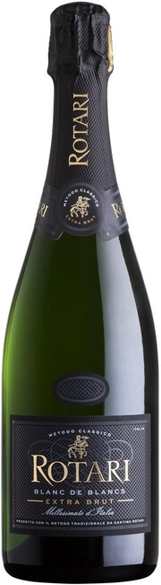 На фото изображение Rotari, Blanc de Blancs Extra Brut, Trento DOC, 2019, 0.75 L (Ротари, Блан де Блан Экстра Брют, 2019 объемом 0.75 литра)