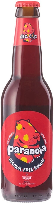 На фото изображение Paranoia Hazy Fruity Rouge Alcohol Free, 0.33 L (Паранойя Хази Фрути Руж безалкогольное объемом 0.33 литра)