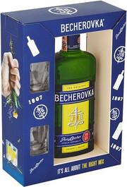 In the photo image Becherovka, gift box with 2 glasses, 0.7 L