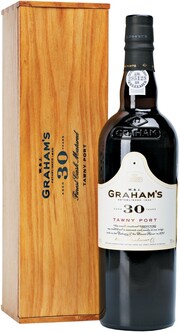 In the photo image Grahams 30 Year Old Tawny Port, wooden box, 0.75 L