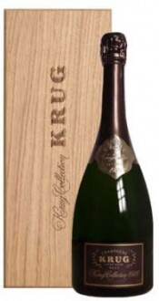 In the photo image Krug Collection 1985 wooden case, 0.75 L