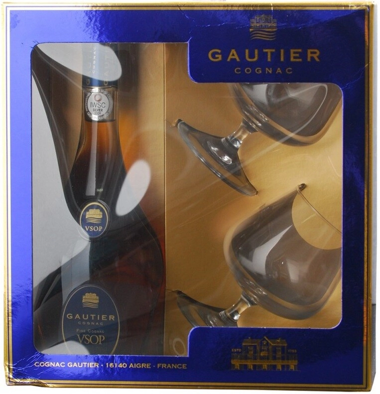 Cognac Gautier V.S.O.P., gift box two two V.S.O.P., reviews glasses, with ml gift Gautier price, glasses box 700 with –