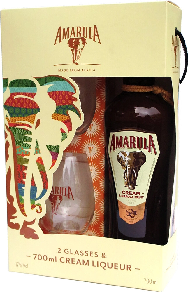 Liqueur Amarula 2 box Amarula glasses Marula gift box Cream, gift price, Fruit 2 with reviews glasses, ml – 700 Fruit Marula Cream, with