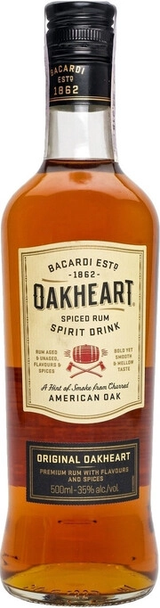 На фото изображение Bacardi OakHeart, 0.5 L (Бакарди Оакхарт объемом 0.5 литра)